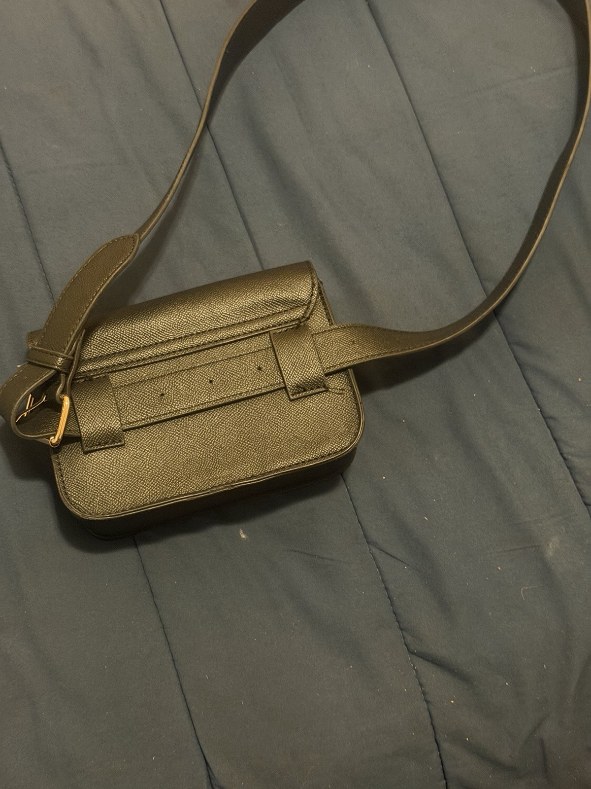 Women’s Small Black Solid Flap Crossbody Bag, Gold Buckle, Adjustable Strap