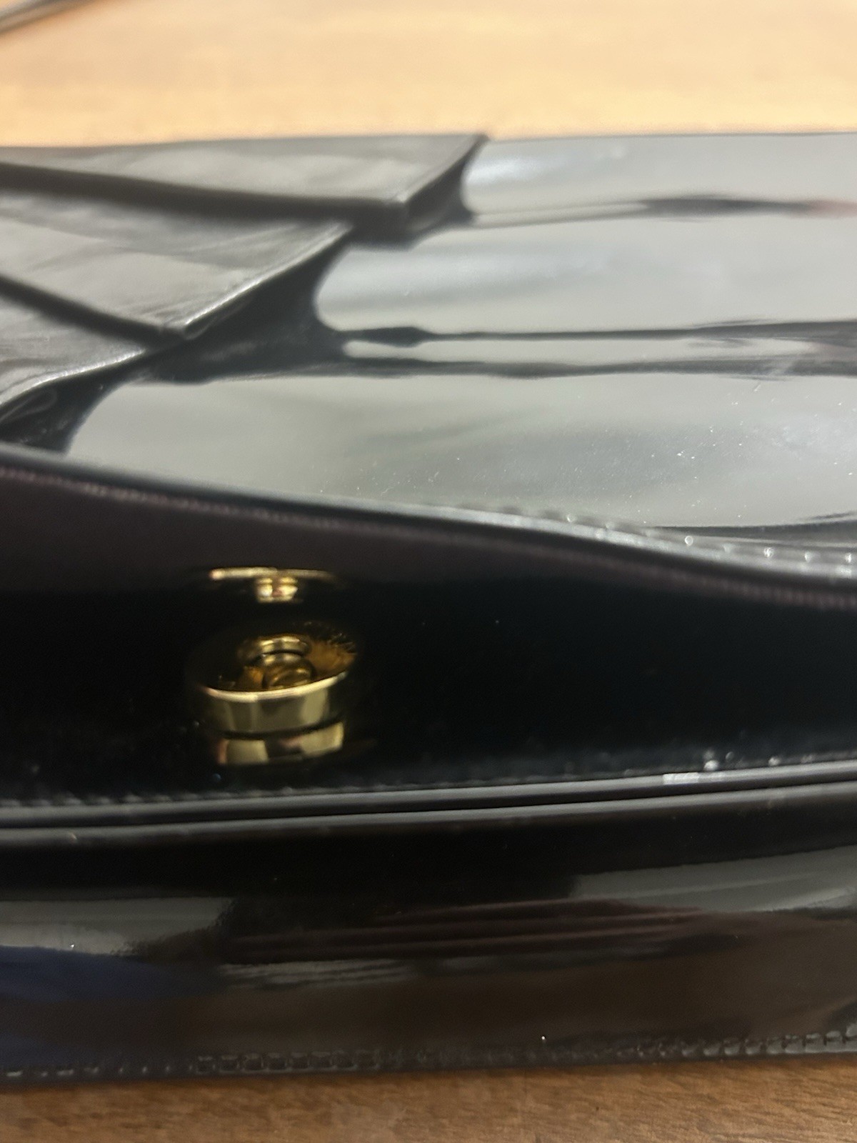 Margolin Black Patent Leather Pleated Flap Shoulder Bag Vintage 80s Art Deco Era