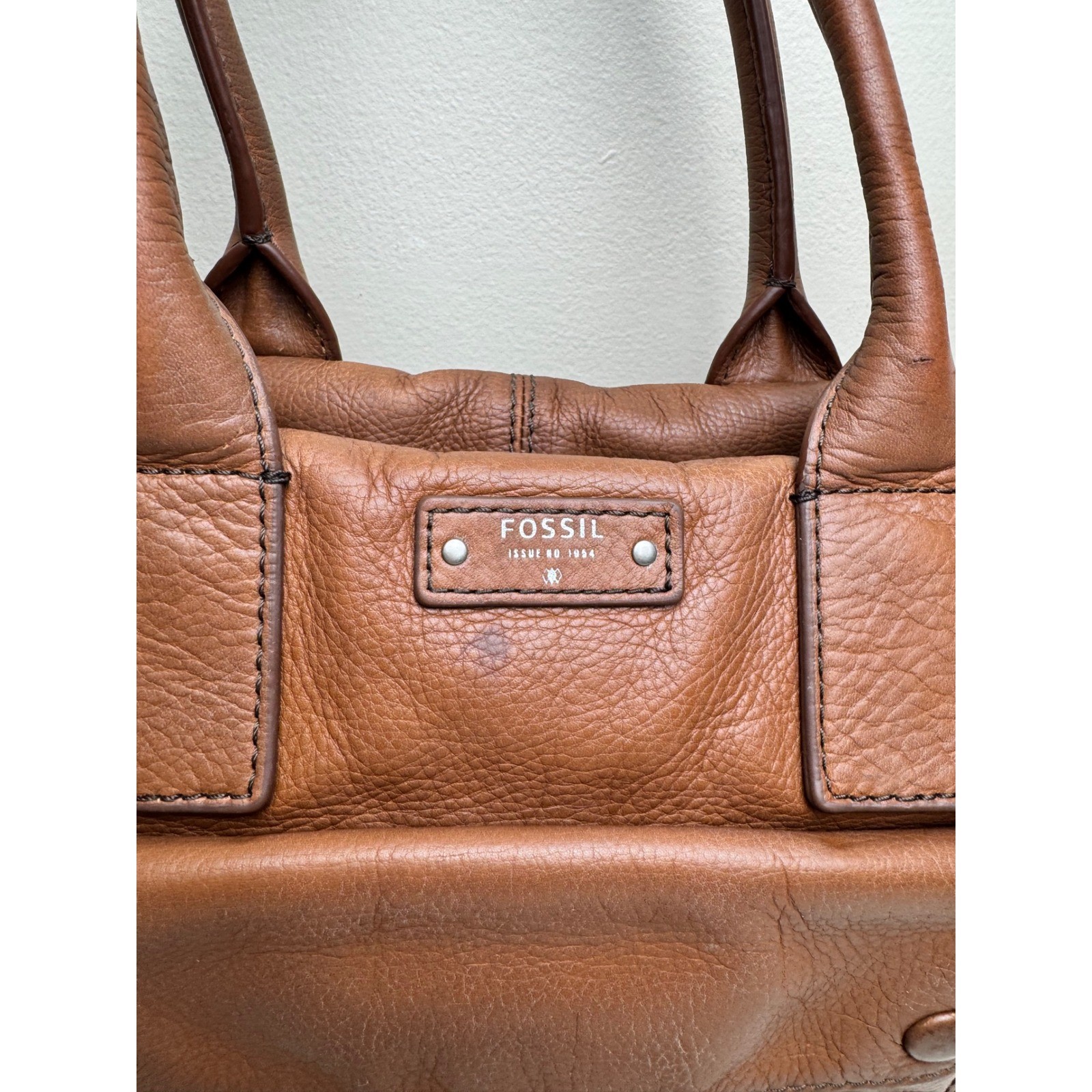 Fossil Brown Glove Tan Leather Blake Satchel Crossbody Bag Purse Distressed