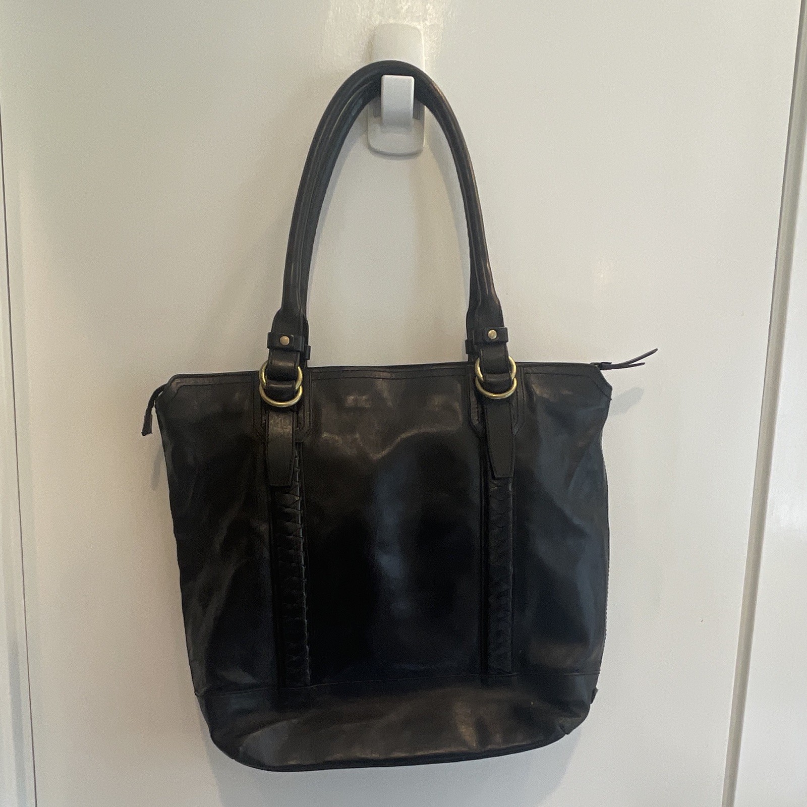 Cole Haan Black Leather Tote Bag Braided Straps Shoulder Purse NWOT