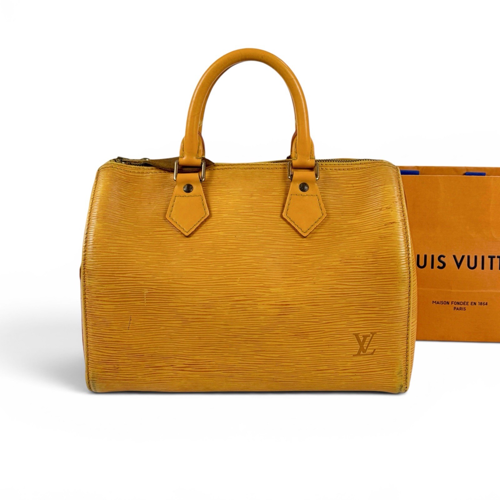 Louis Vuitton Speedy Satchel 25 Tassili Yellow Epi Leather Used Authentic
