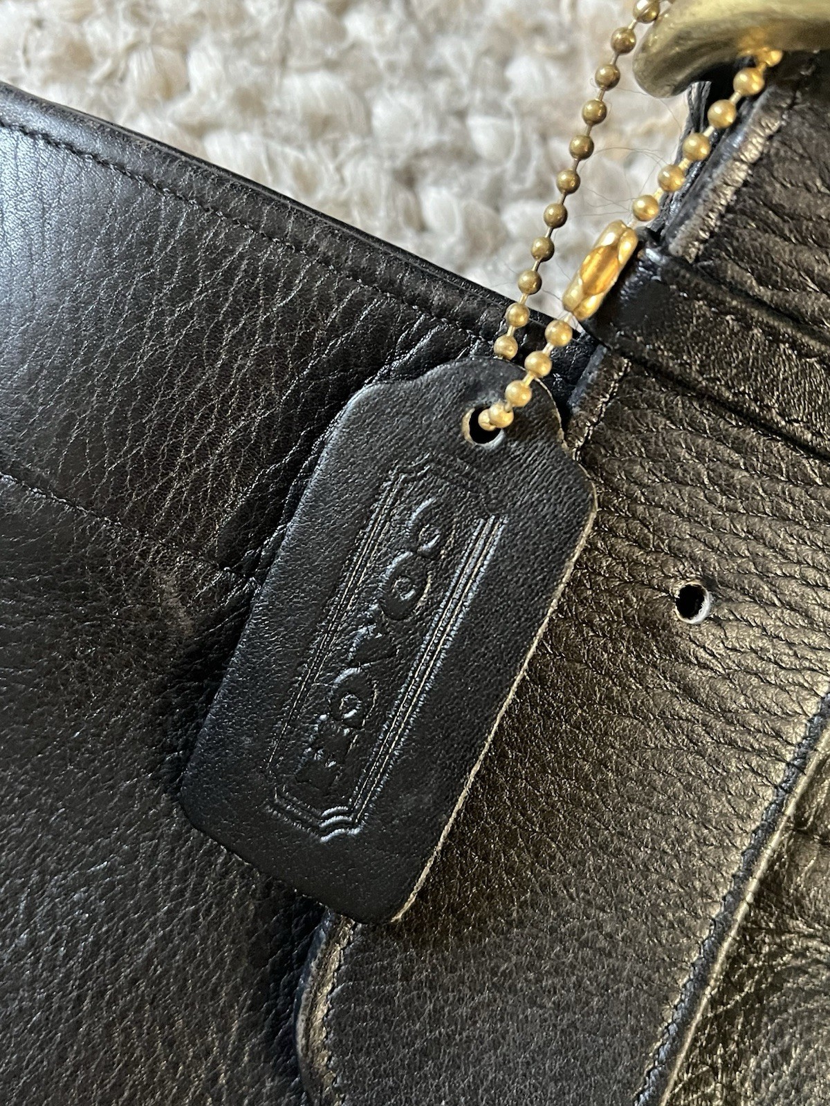Coach Black Solid Tote Bag, Double Handles, Magnetic Closure, Pockets, Charm