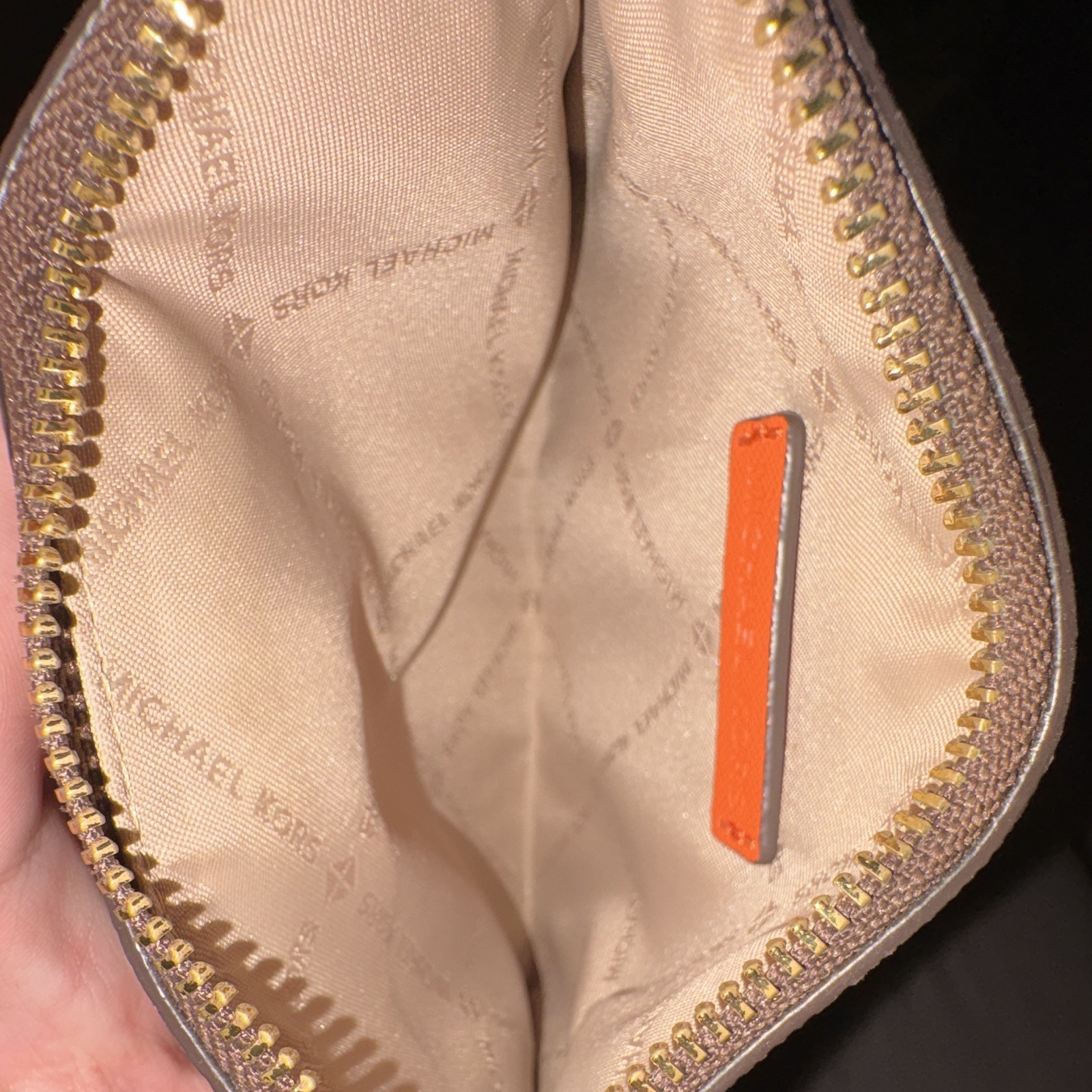 Michael Kors MK Logo Tan/Orange Small Crossbody Bag Chain Handle Detach Strap