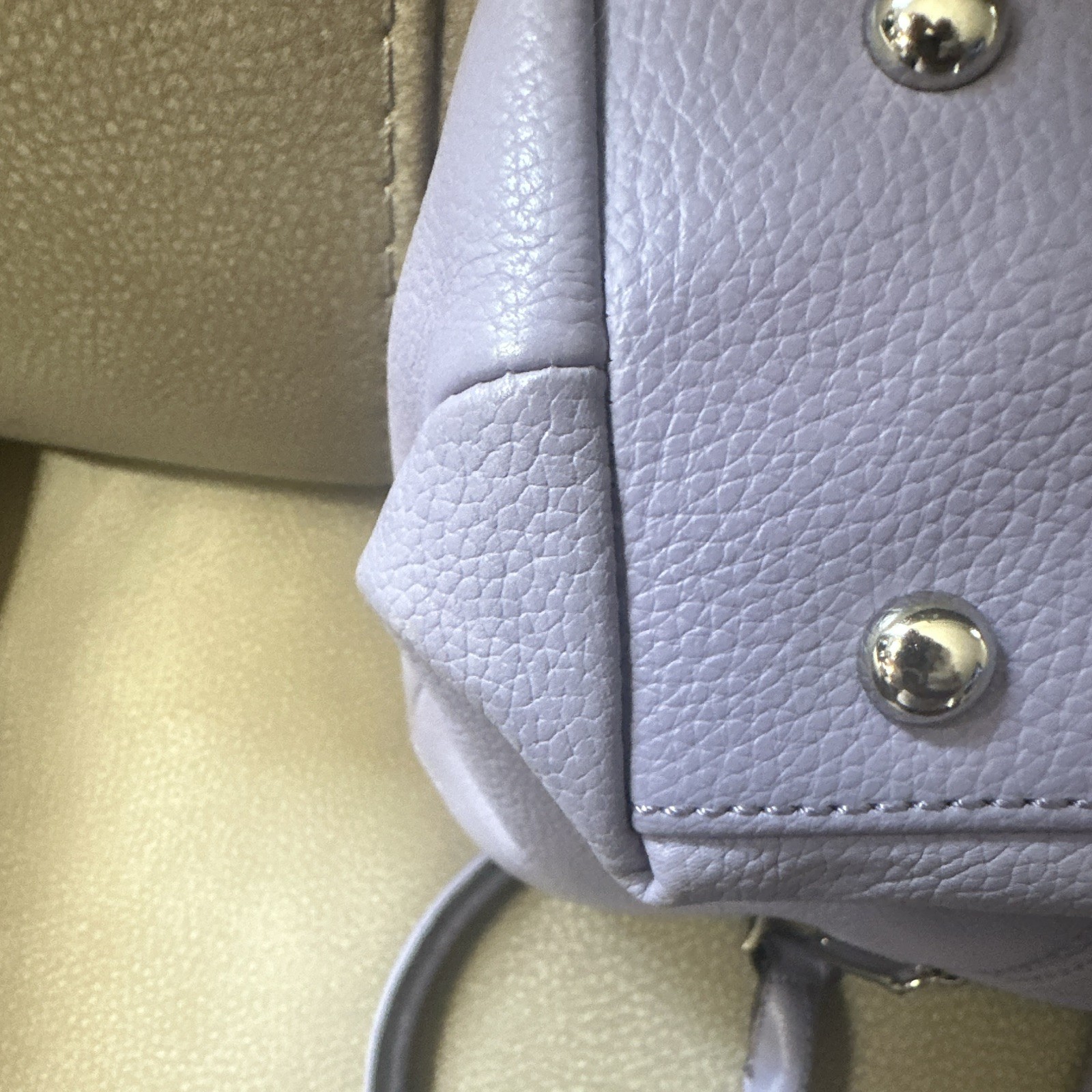Tignanello Women’s Purple Solid Pebbled Satchel Top Handle Zip, Pockets, Silver