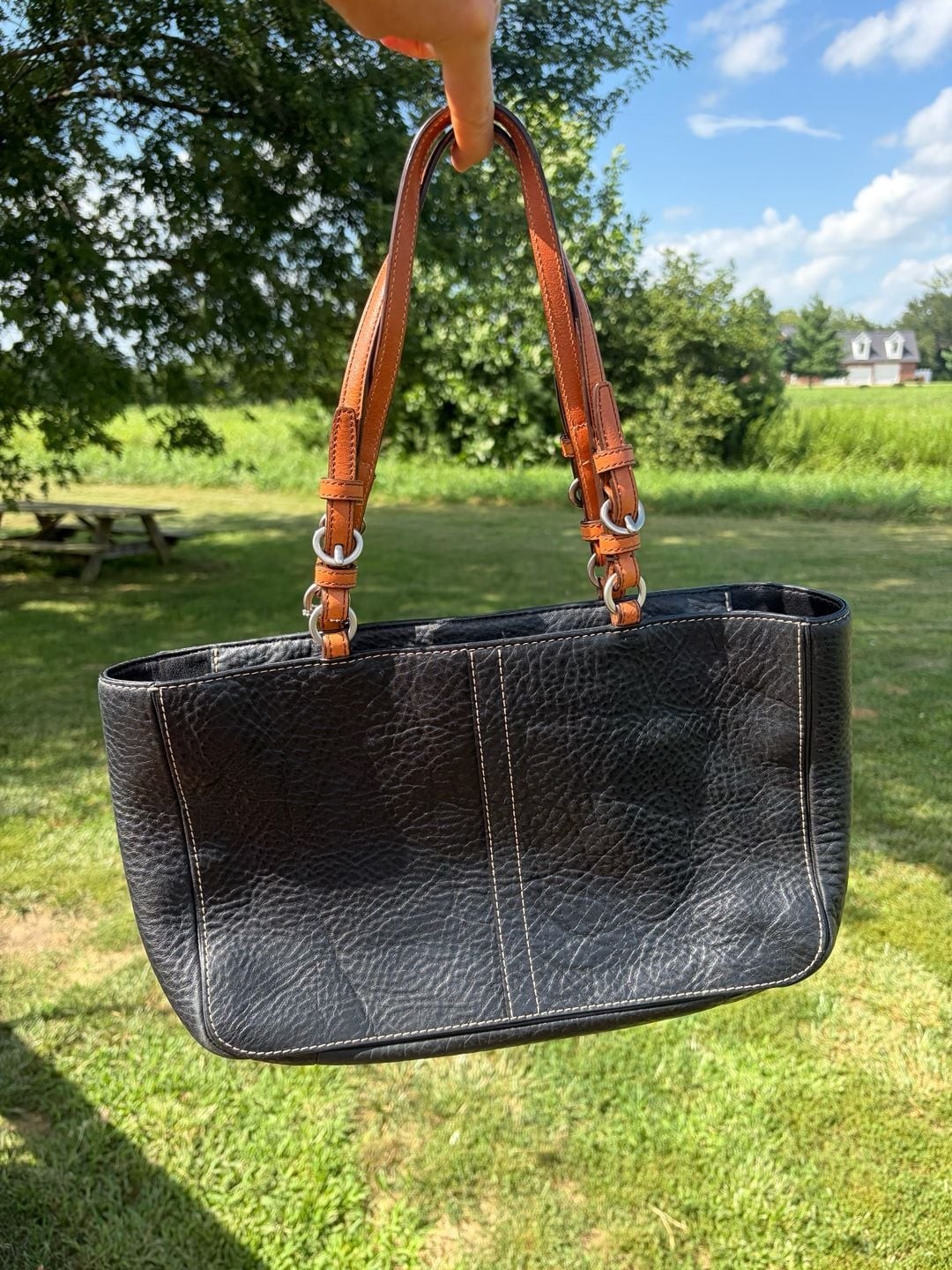 Coach Chelsea Pebbled Leather Tote Bag F10892 in Black and Tan