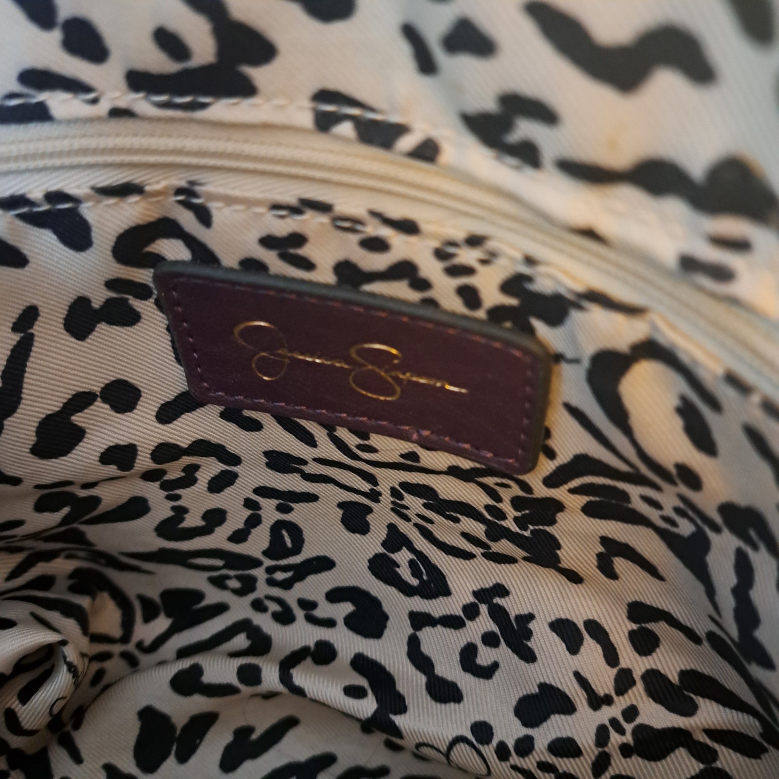 Jessica Simpson Satchel Handbag Maroon Faux Leather Gold Chain Accents Shoulder