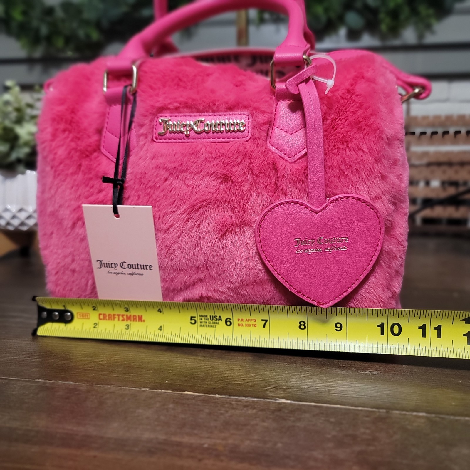 Juicy Couture Free Love Satchel Hot Pink Faux Fur Adjustable Crossbody Strap