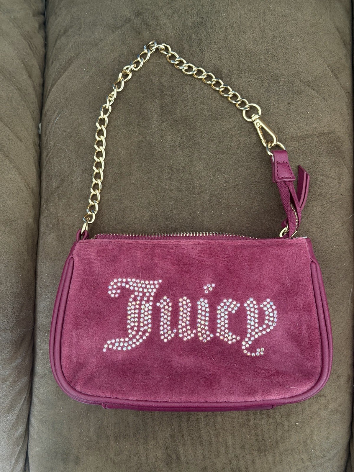 Juicy Couture Plum Berry Velour Rhinestone Logo Convertible Wristlet NWT