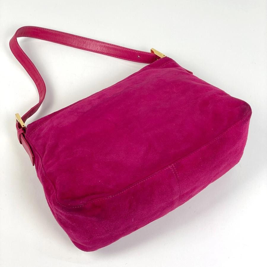 Fendi Zucca Pattern Mamma Baguette Suede Leather Pink Shoulder Bag 26325 #BS2030