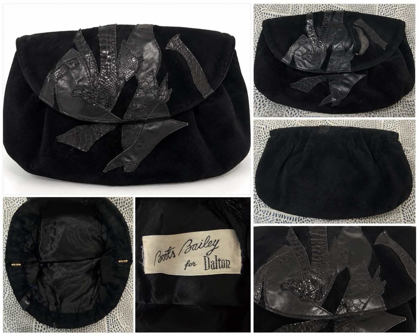 VTG Boots Bailey for Dalton Black Velvet Vintage clutch in great condition