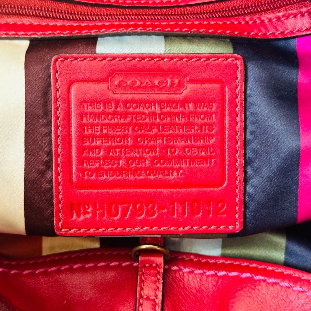 COACH Legacy Ergo Patent Leather Shoulder Bag Red 22x33x15cm Used