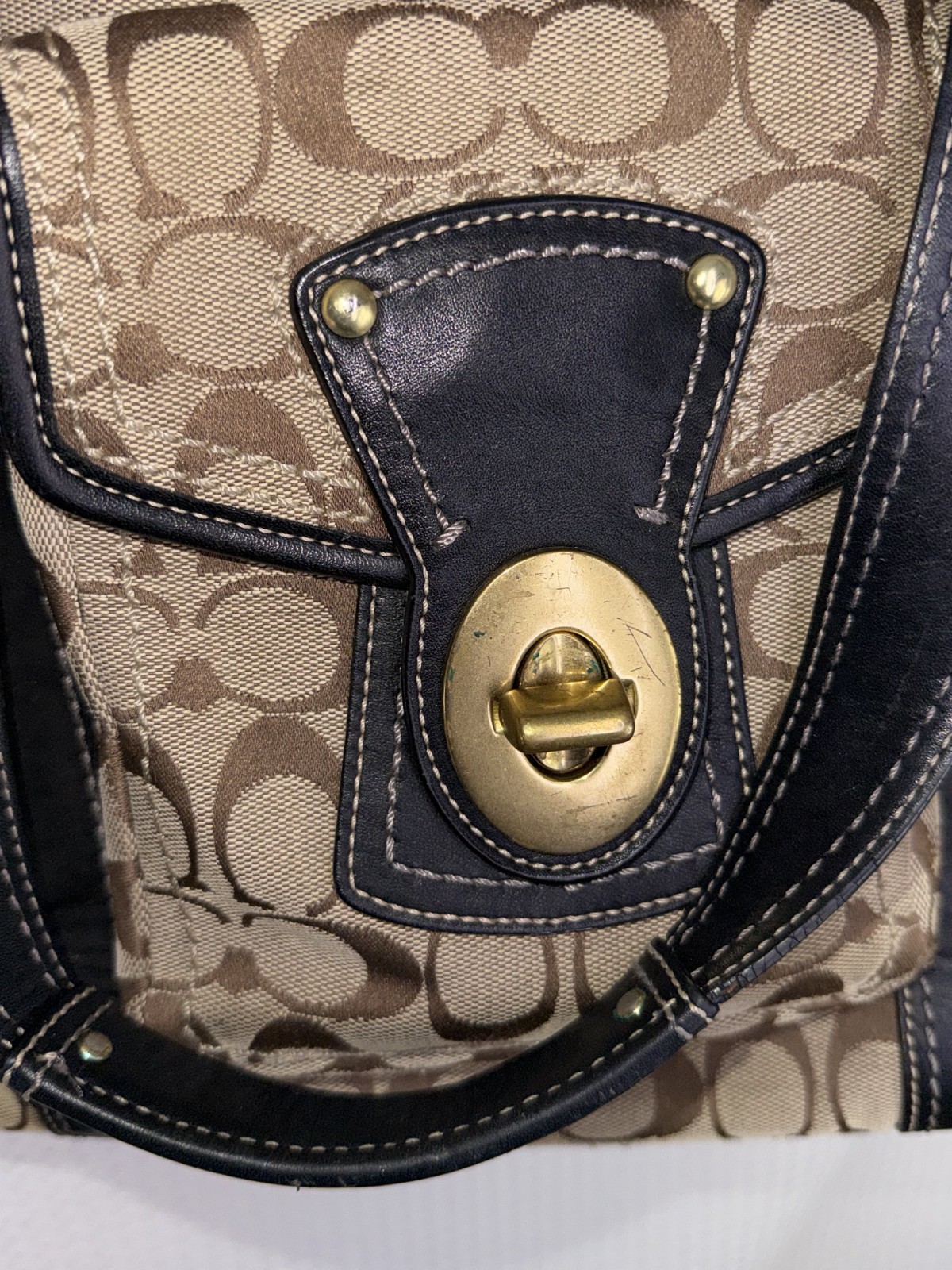 Coach Legacy Signature Tote Bag F12889 Jacquard Leather Trim Vintage EUC