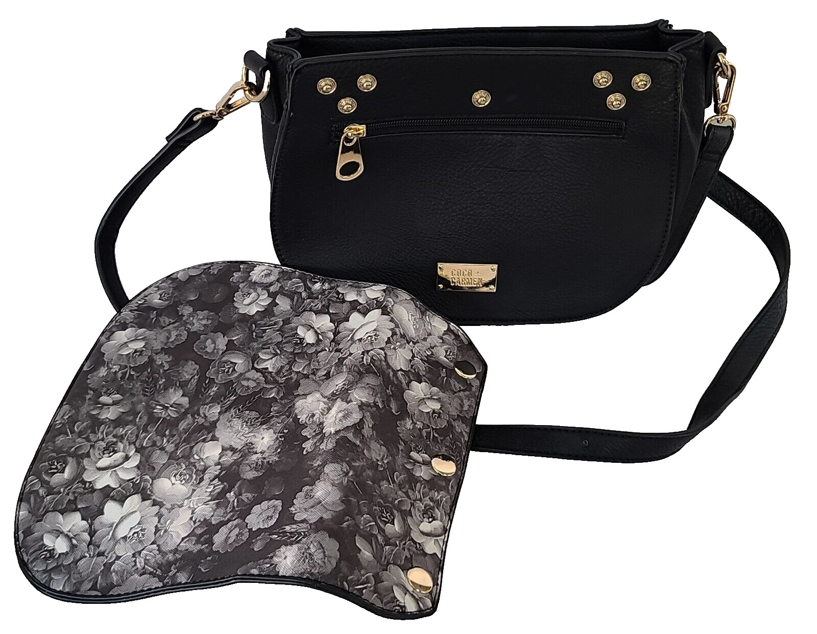 COCO CARMEN Purse Girlfriend Switchable Flap Crossbody Faux Leather Black Bag