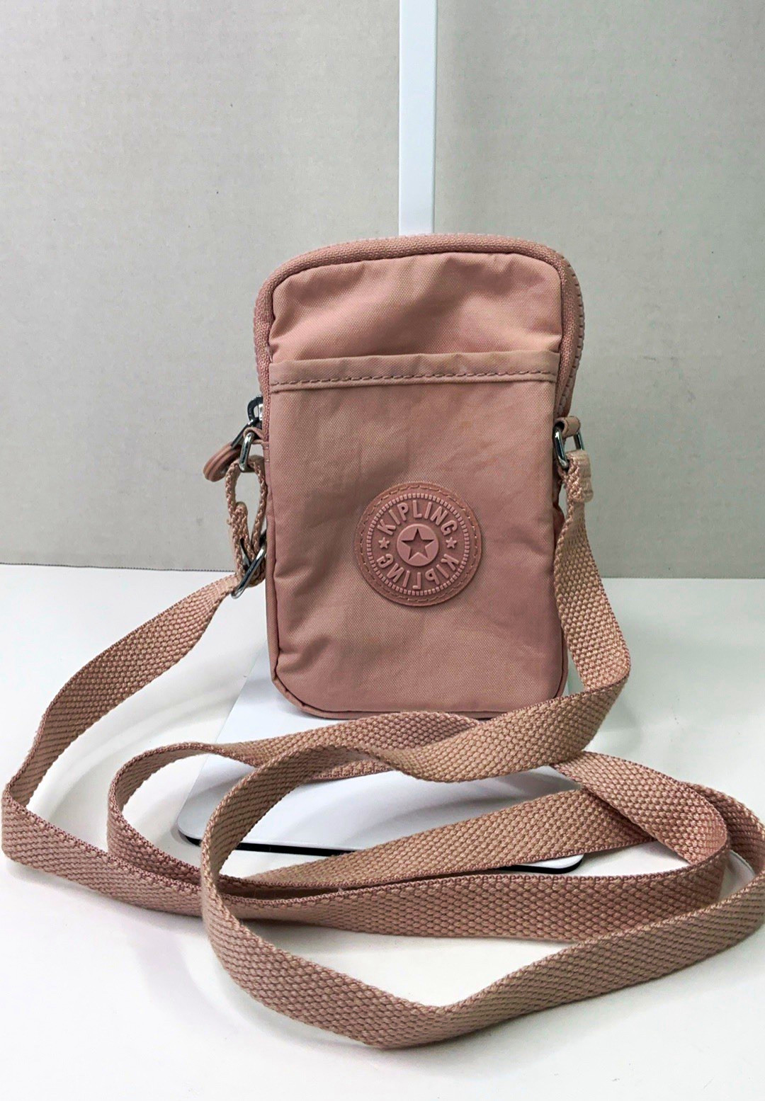 Kipling Pink Small Crossbody Zip Bag Adjustable Detachable Strap Pockets Lined