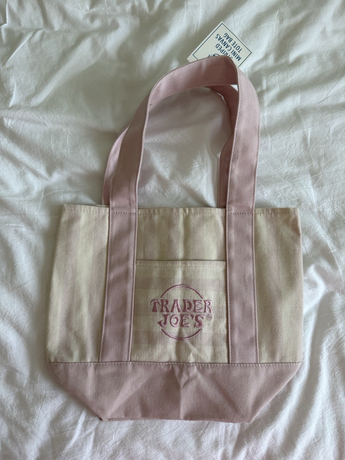 Trader Joes Mini Canvas Tote Pastel Stripe-Pink (New with Tags) Limited Edition