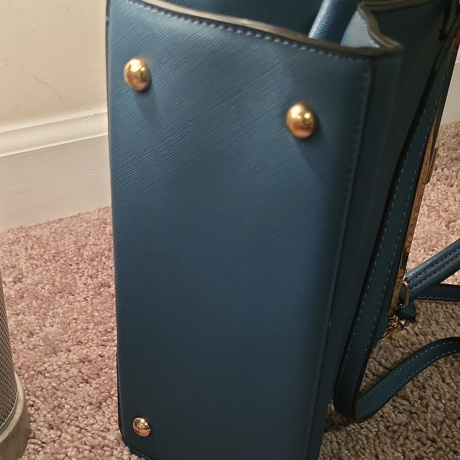Dune London Blue Textured Satchel Gold Hardware Detachable Strap Top Handle