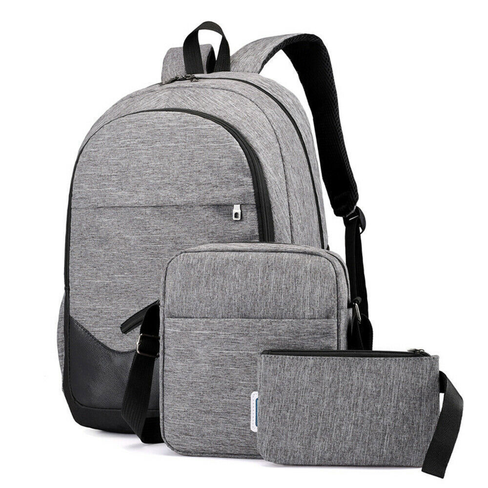 3pcs Set Men Women Backpack Bookbag School Travel Laptop Rucksack Zipper Bag