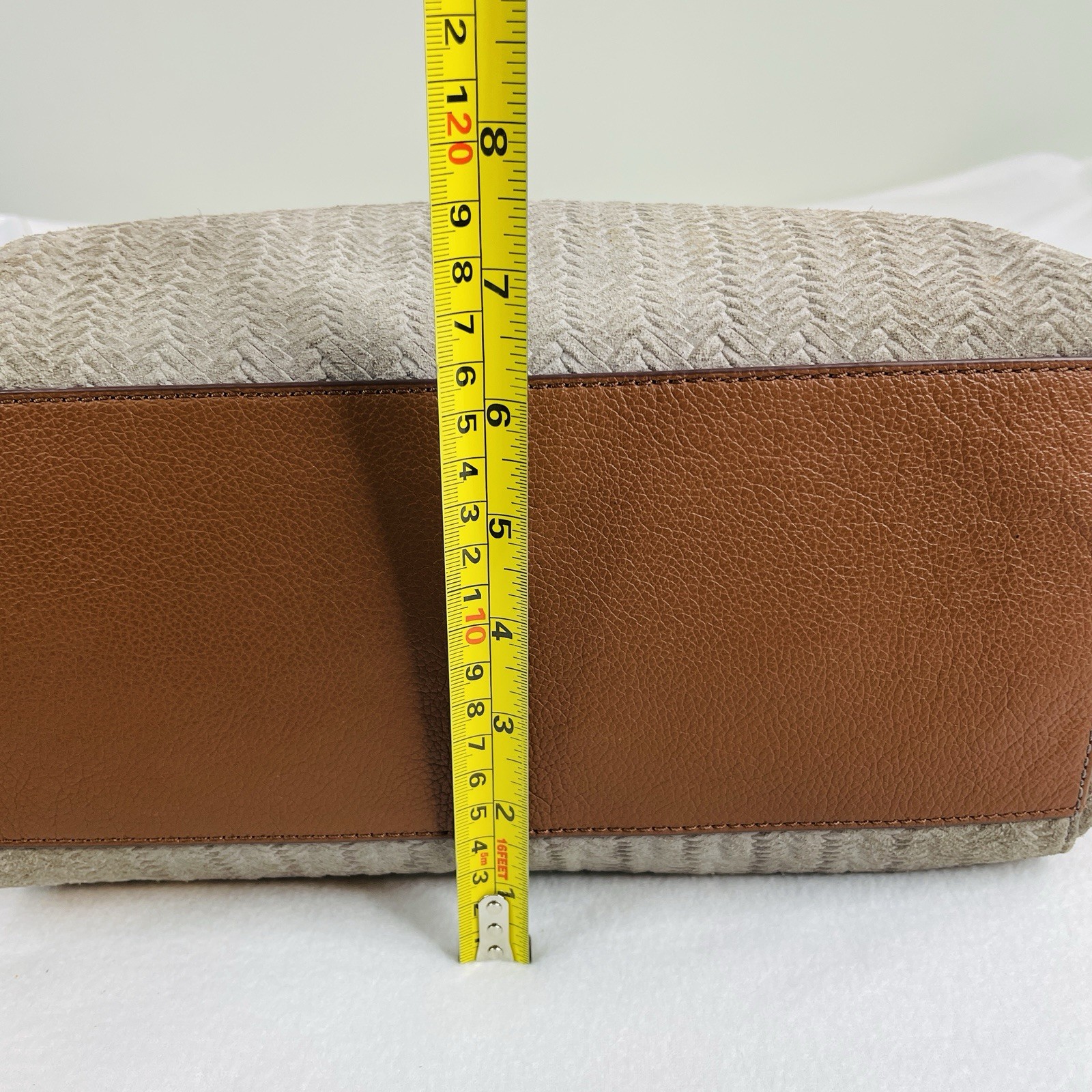 Fossil Fiona Satchel Bag Doctor Western Woven Cowhide Leather Suede Light Grey