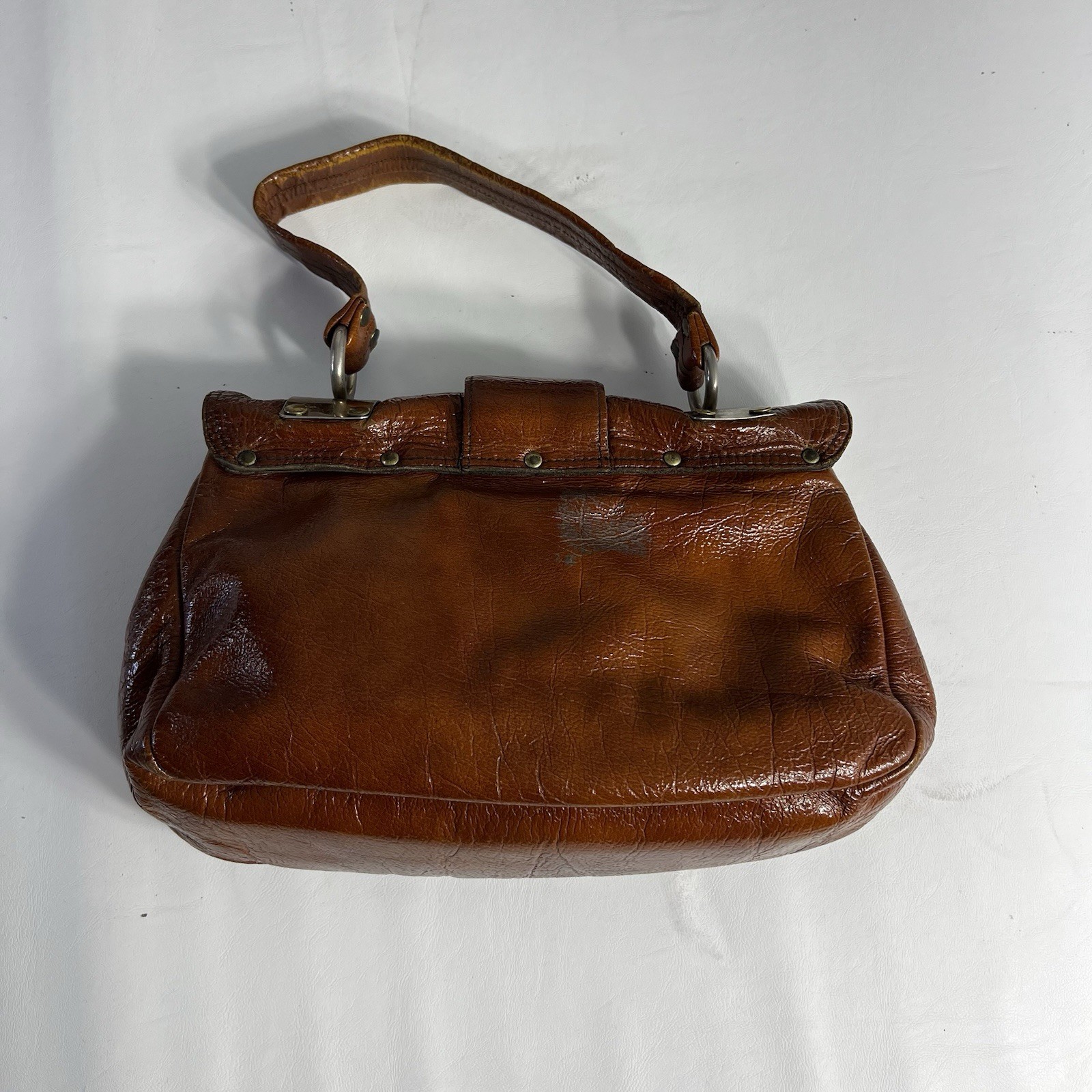 VINTAGE 70’s Genuine Leather Shoulder Bag Gold Hardware Chunky Buckle Closure