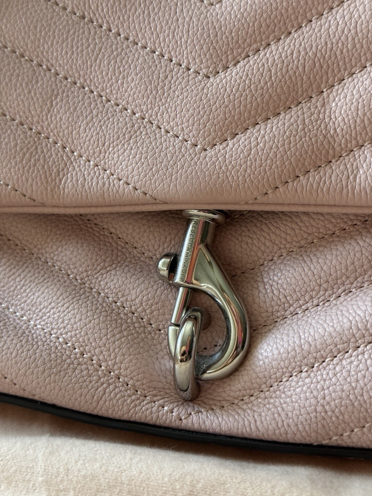 Rebecca Minkoff Pink Edie Chevron Quilted Crossbody Chain w Dust Bag