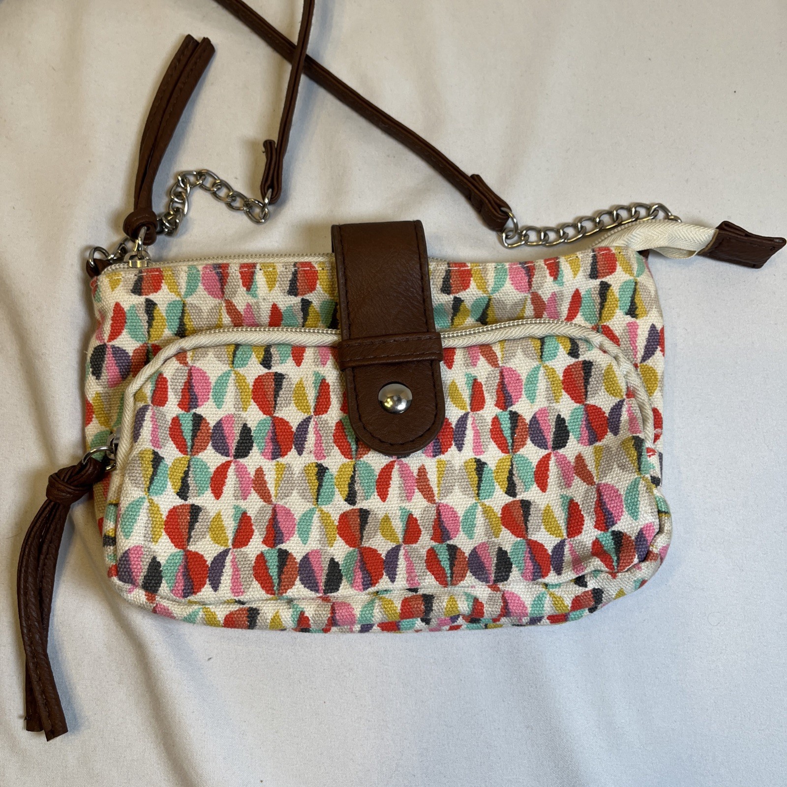 Small Crossbody Bag Colorful Geometric Design 8 x 5 Inches Zip Shut