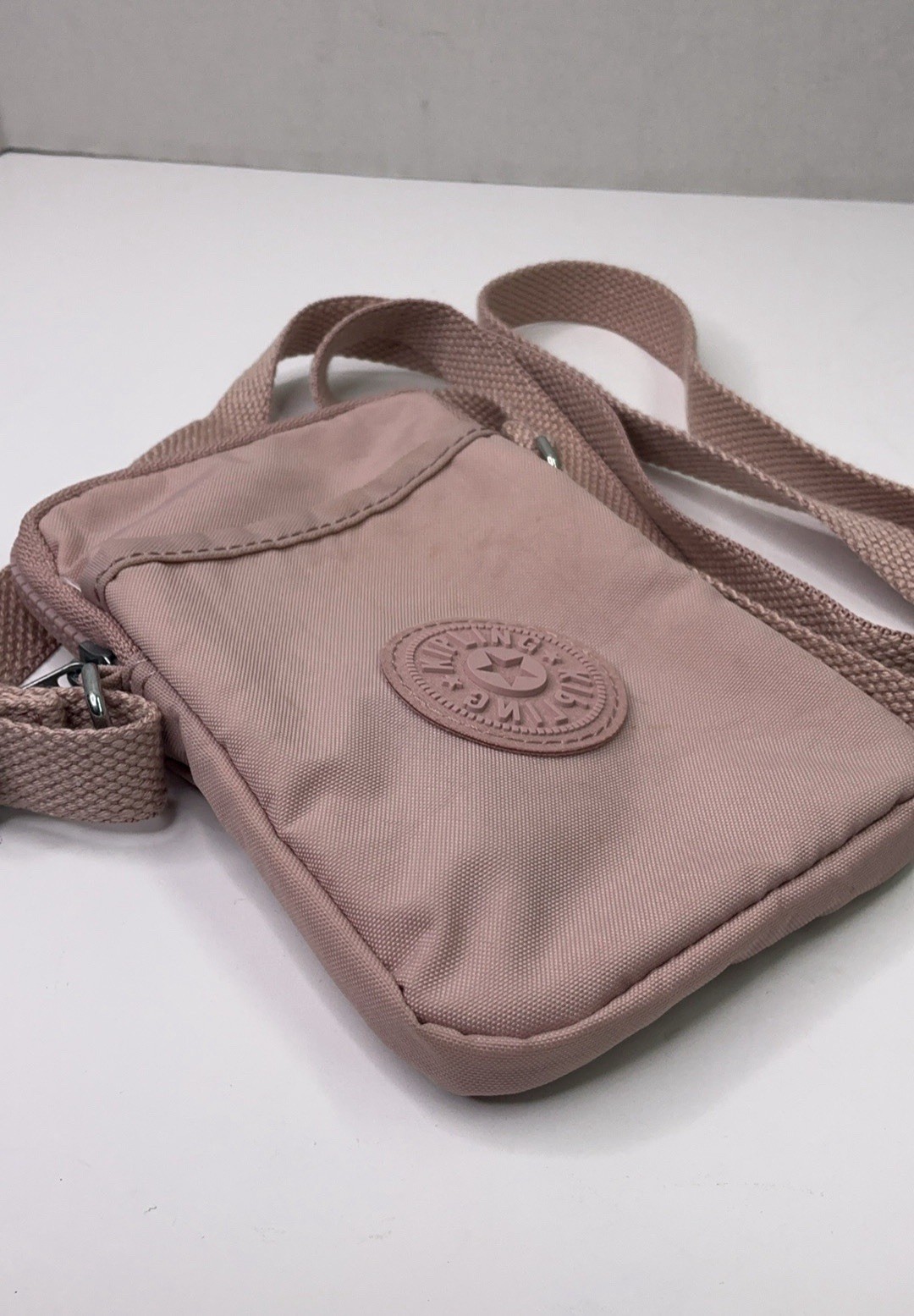 Kipling Pink Small Crossbody Zip Bag Adjustable Detachable Strap Pockets Lined
