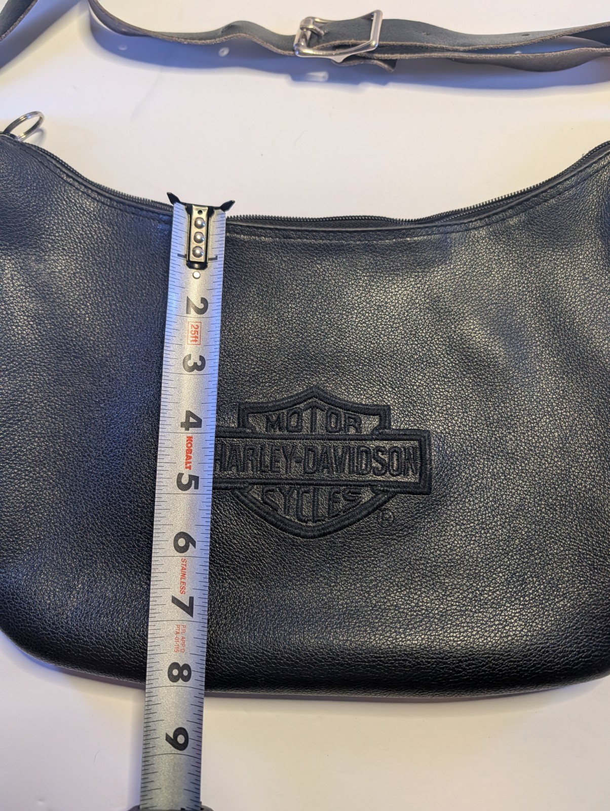 Harley Davidson Black Leather Shoulder Bag Purse Embossed Logo VTG 8 in. x 11in.