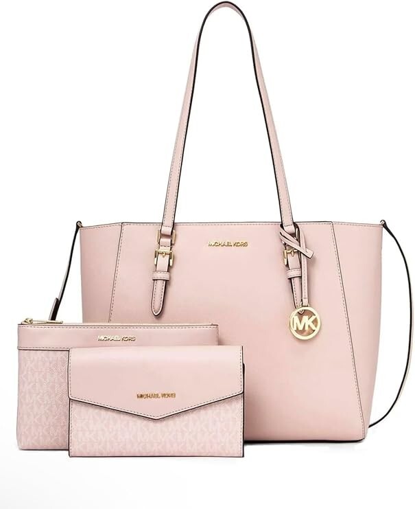MICHAEL KORS CHARLOTTE LARGE 3 in 1 ZIP TOTE SHOULDER BAG CROSSBODY PINK LEATHER