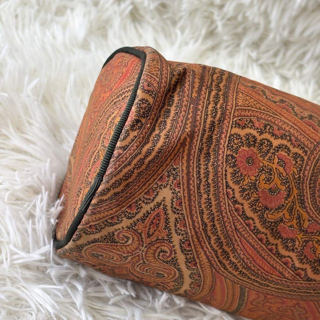 Etro Profumi Vintage Paisley Barrel Bag Orange Brown Canvas Cylinder Handbag