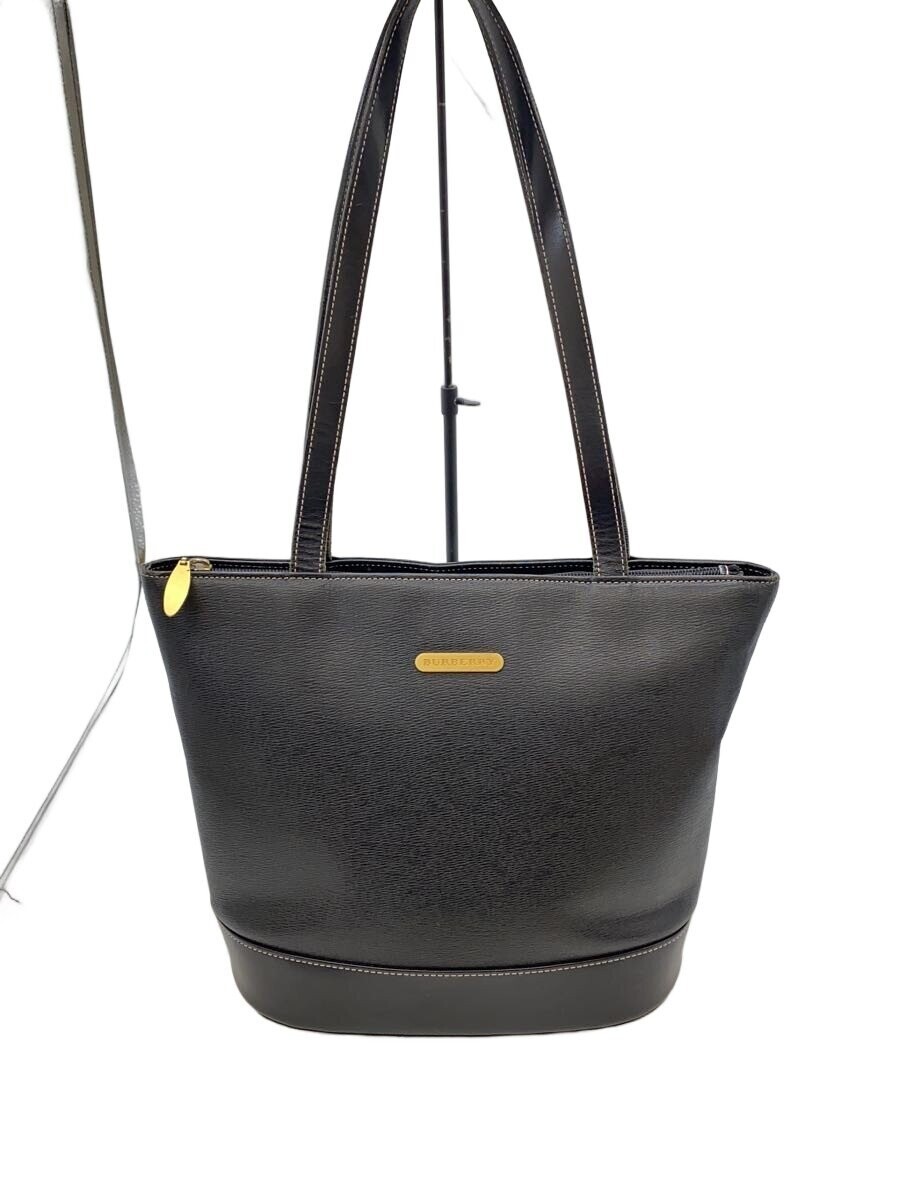 Burberry Black Leather Tote Bag Gold Hardware Zipper Double Handles 26x25x11cm