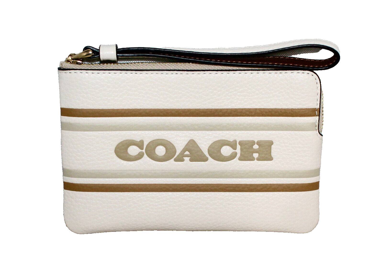 COACH Leather Corner Zip Wristlet Coach Stripe Wristlet Chalk Multi Gift Box