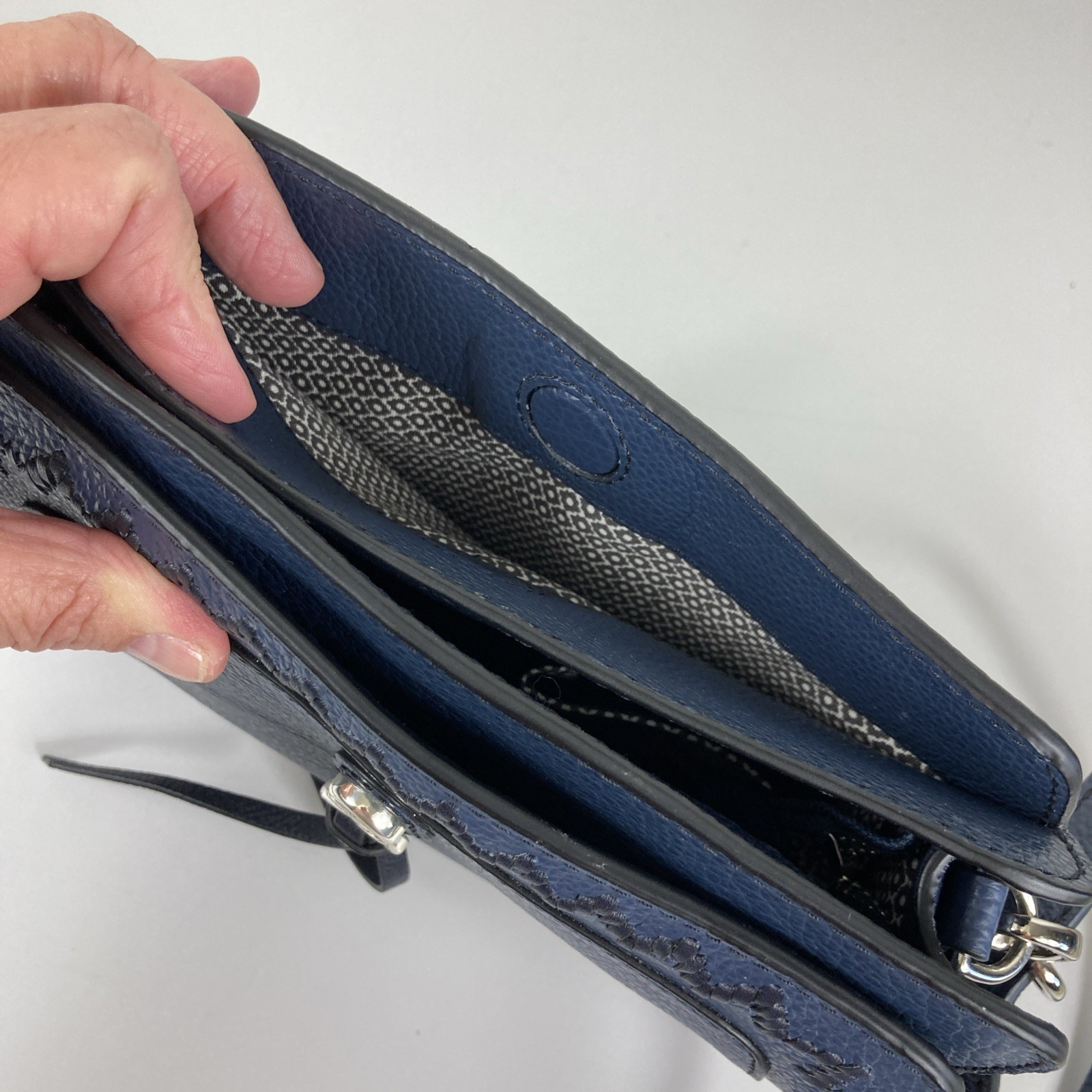 Brighton Interlok Collection Georgina Organizer Dark Blue Weave Crossbody Wallet
