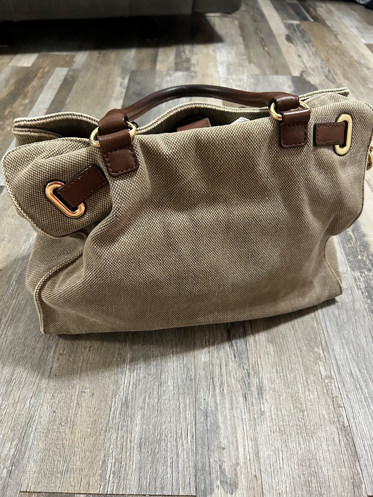 Michael Kors hamilton satchel beige canvas