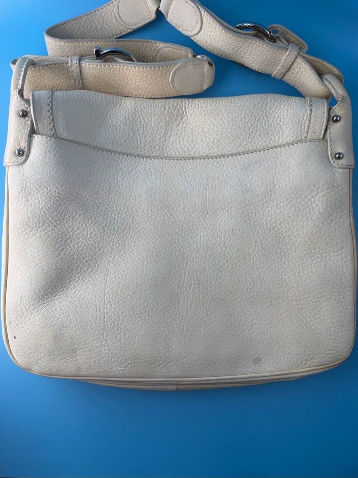 Salvatore Ferragamo Gancini Leather Flap Shoulder Bag Silver Hardware Cream