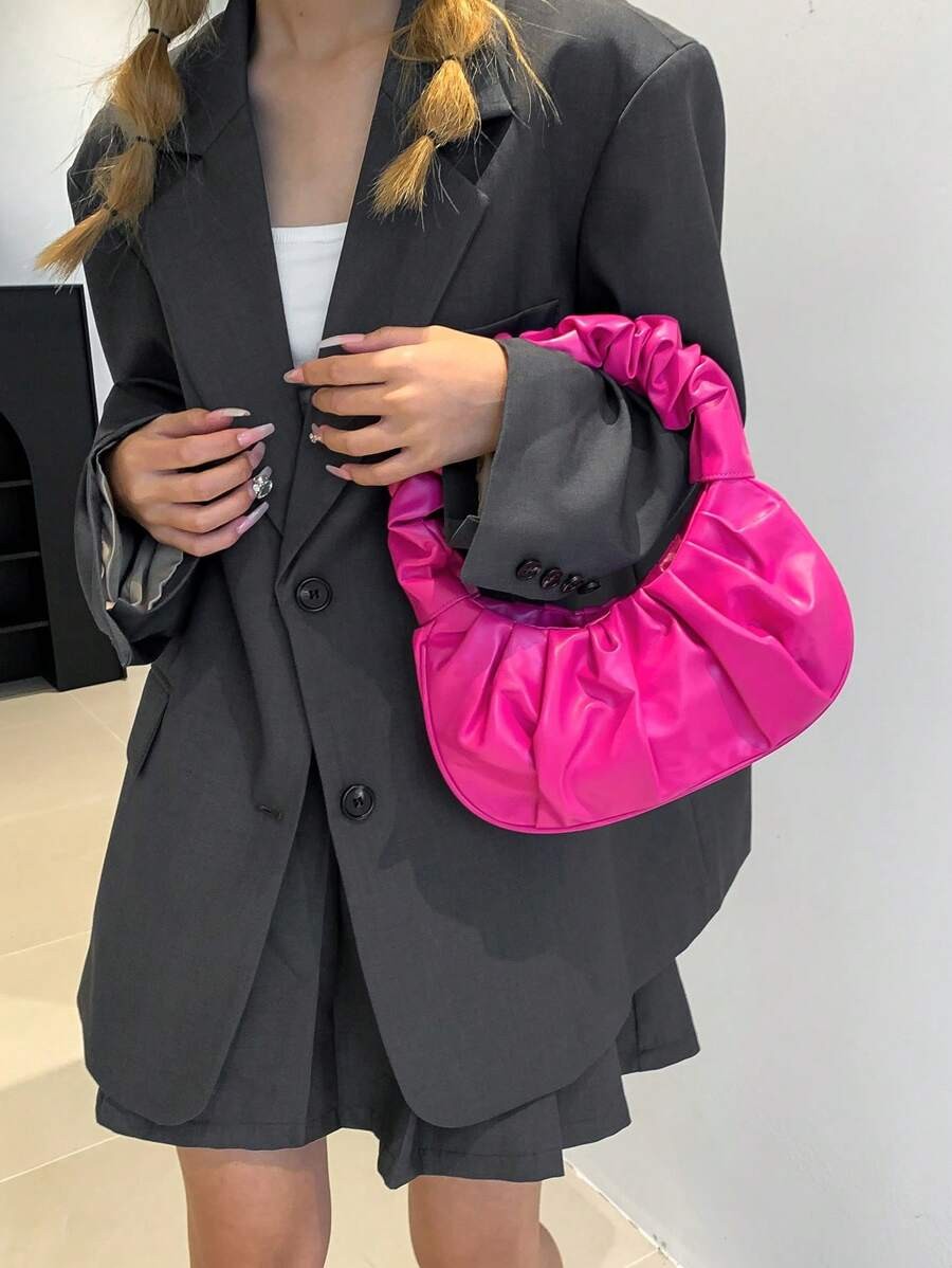 Fashion Ruched Cloud Bag Women Underarm Shoulder Handbag Adjustable Strap