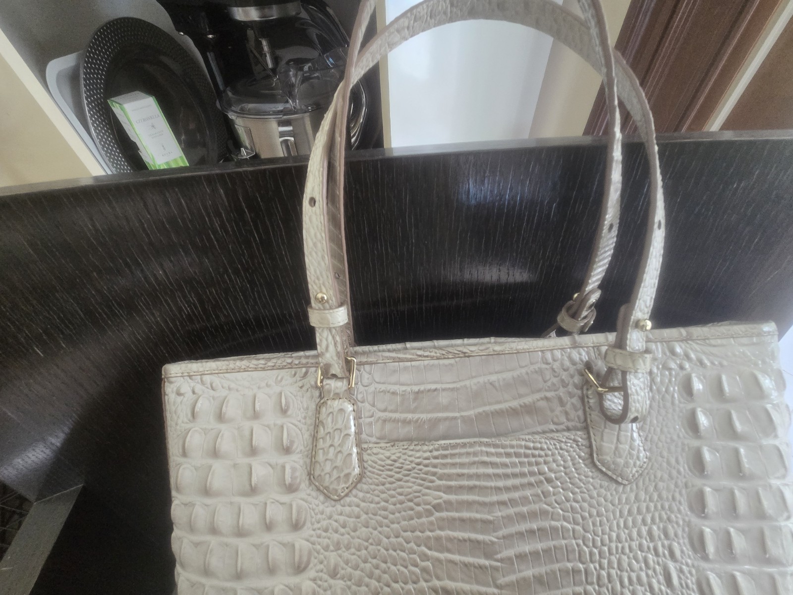 Brahmin Medium Asher Tote Gravel Melbourne Beige Croc Embossed Leather