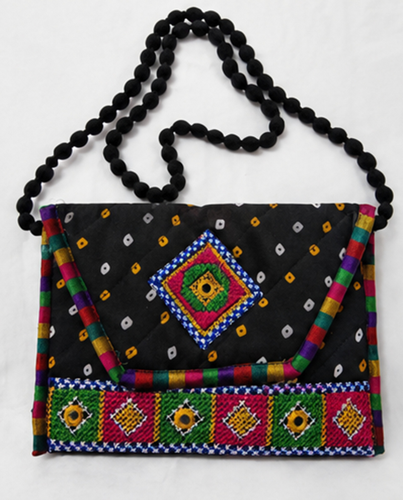 Handmade Black Embroidered Clutch Bag, Ethnic Boho Crossbody Purse