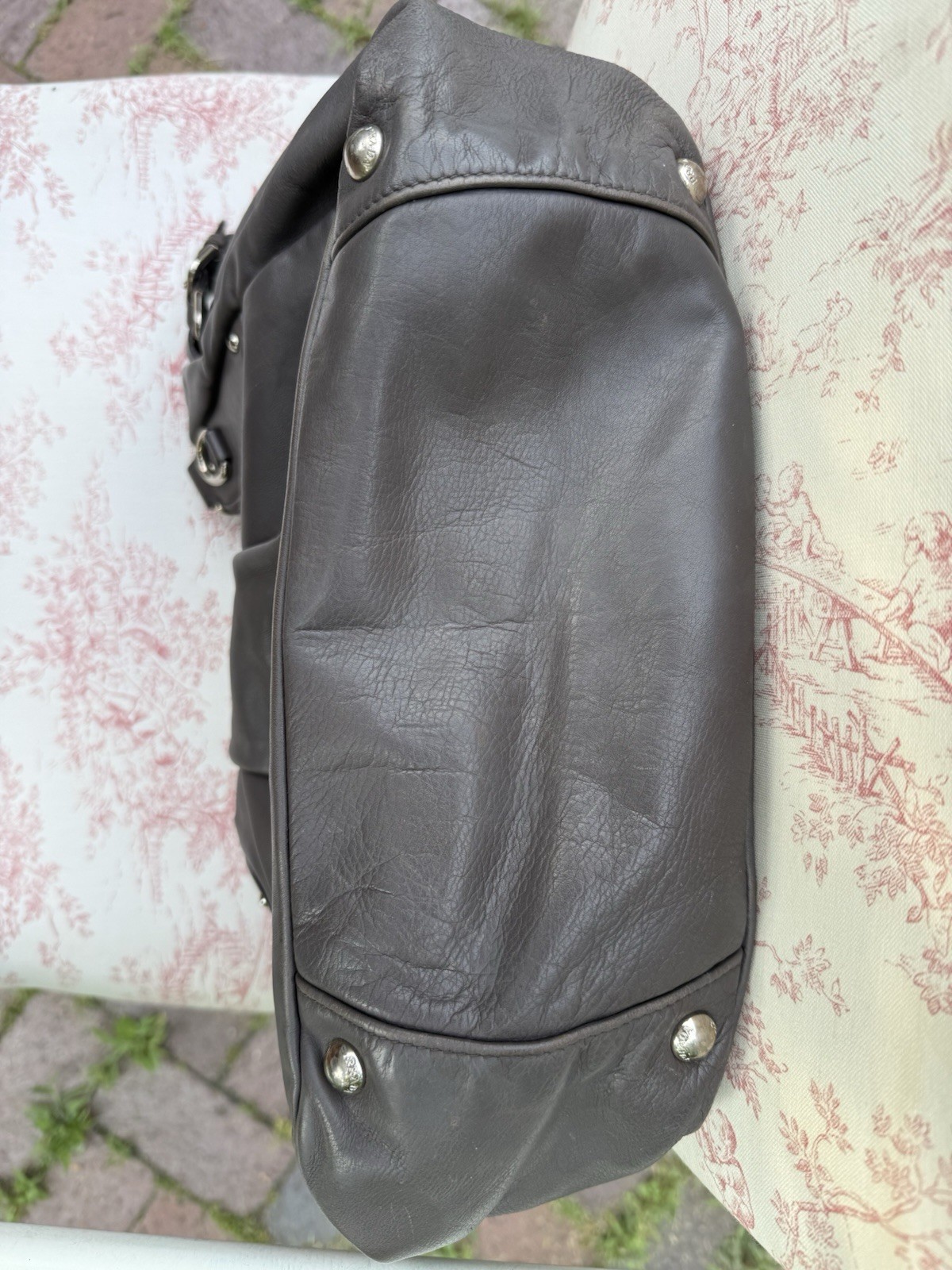 Prada Grey Pleated Leather Tote