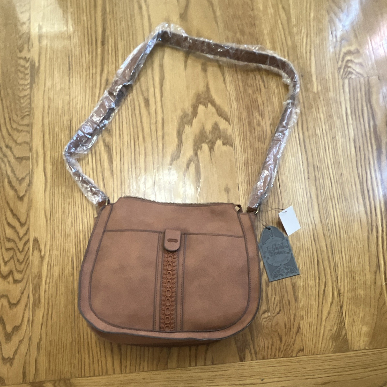 T-Shirt & Jeans Brown Saddle Crossbody Bag Braided Detachable Strap Zip Gold