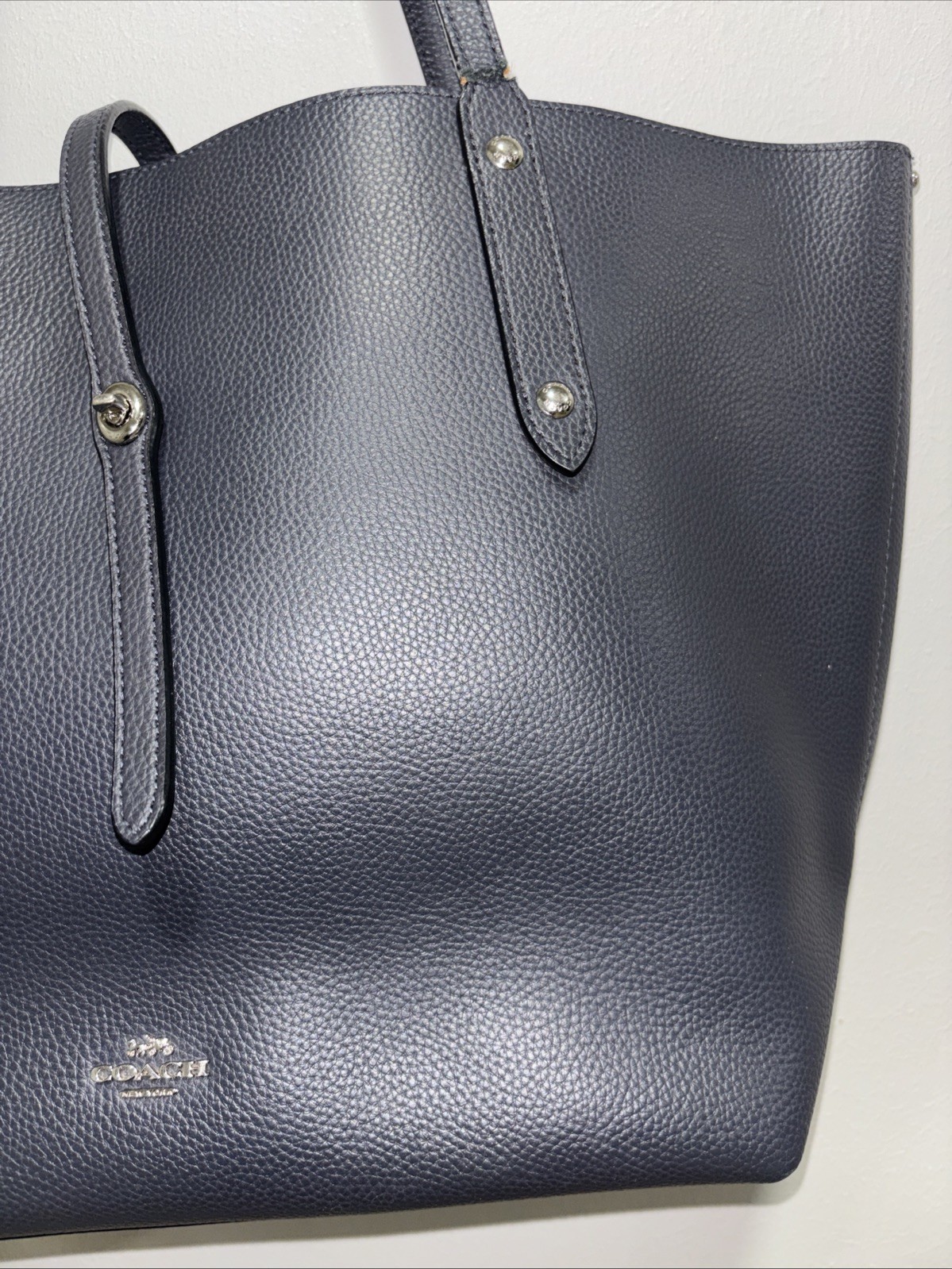Authentic COACH Market Tote 58849 Dark Blue Leather Shoulder Bag Large Capacity