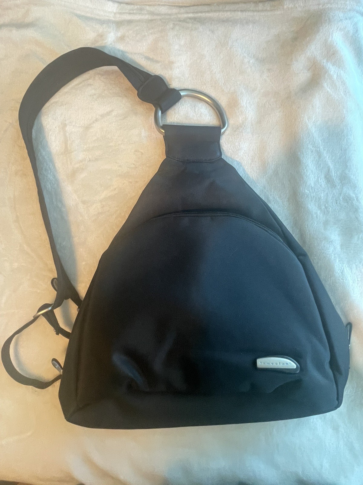 Travelon Convertible Sling Backpack Black Nylon 1 or 2 Straps Multi-Pocket