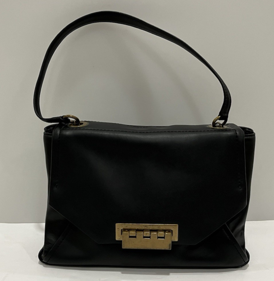 ZAC POSEN Eartha Leather Single Strap Shoulder Bag Purse BLACK with Hinge Lock