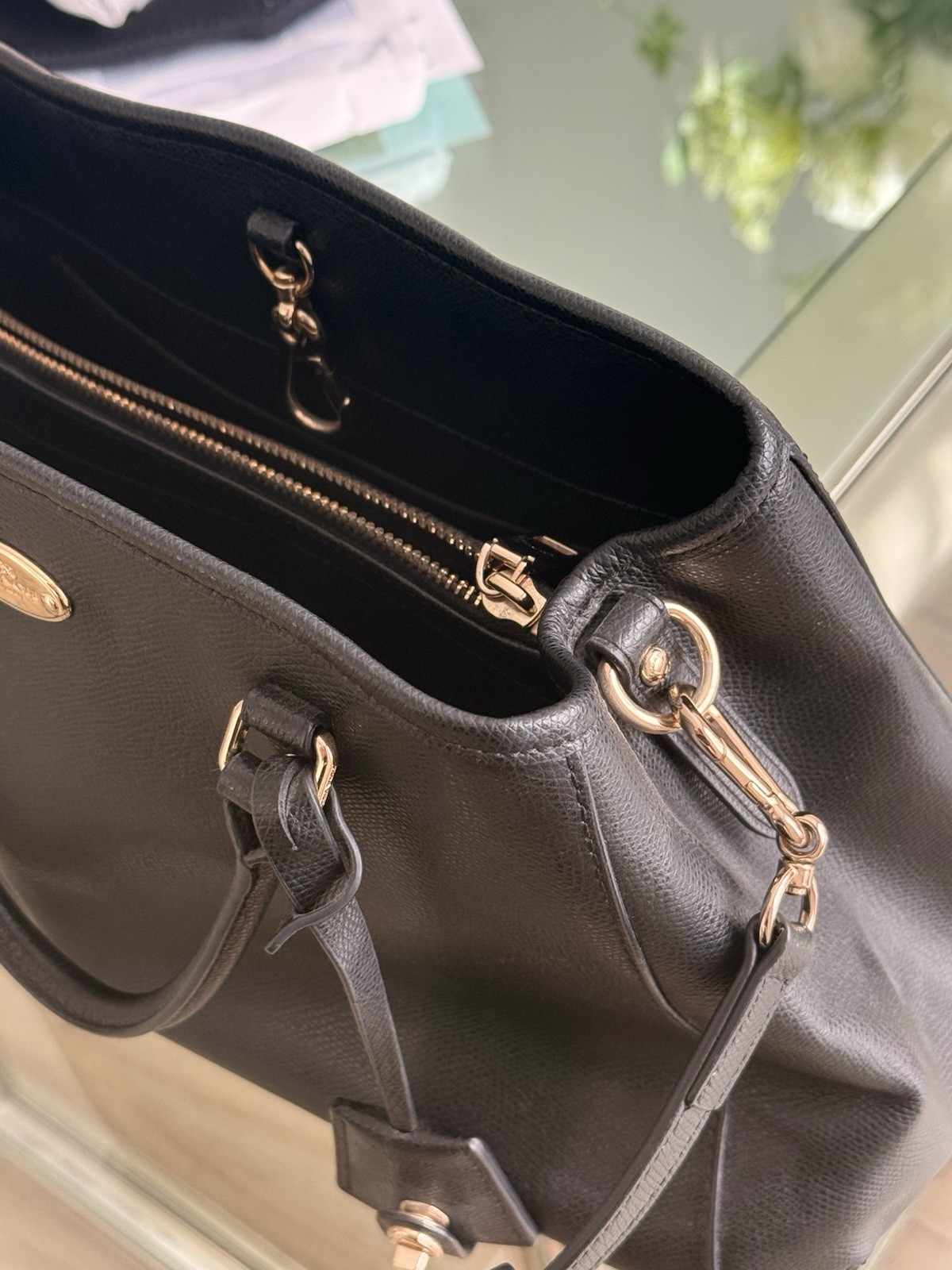 Coach Margot Satchel Black Leather Handbag Purse Removable strap authentic