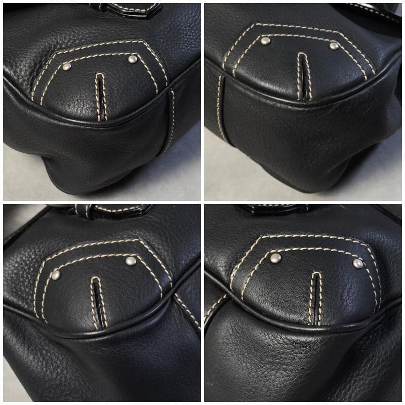 Bally Black Leather Hobo Bag Y2K Silver Hardware White Stitch Shoulder Bag