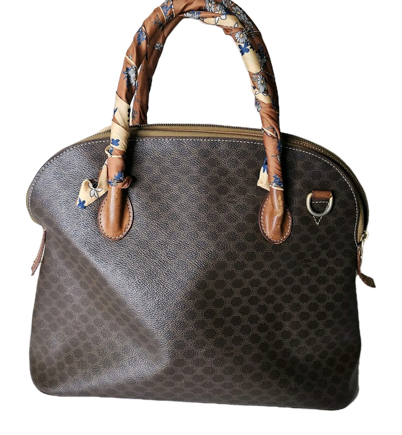 Auth CELINE Macadam – Dark Brown Light Brown PVC Leather Handbag Needs some love