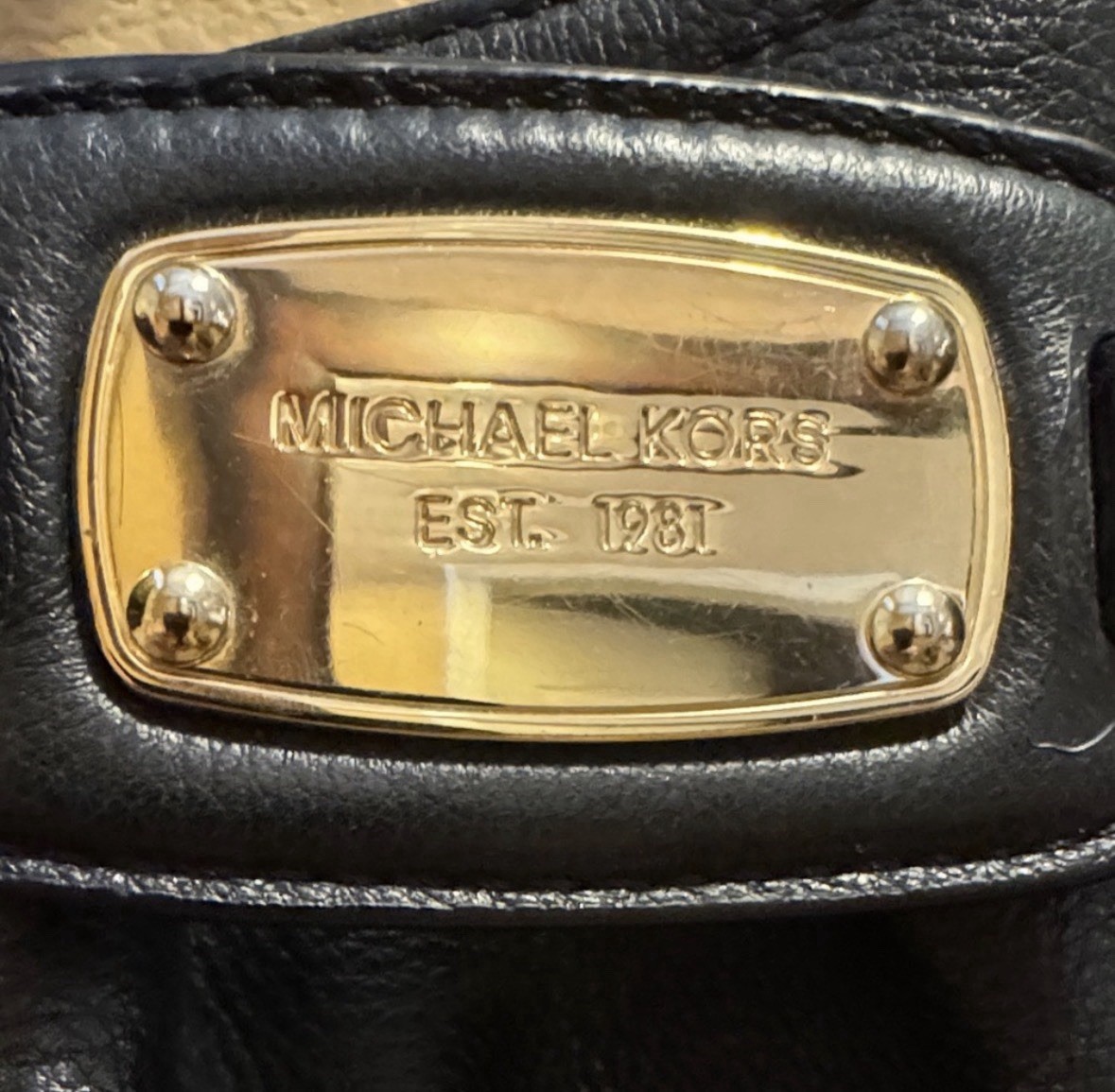 Michael Kors Gansevoort Black Shoulder Bag Gold Hardware Buckle Accents Pockets