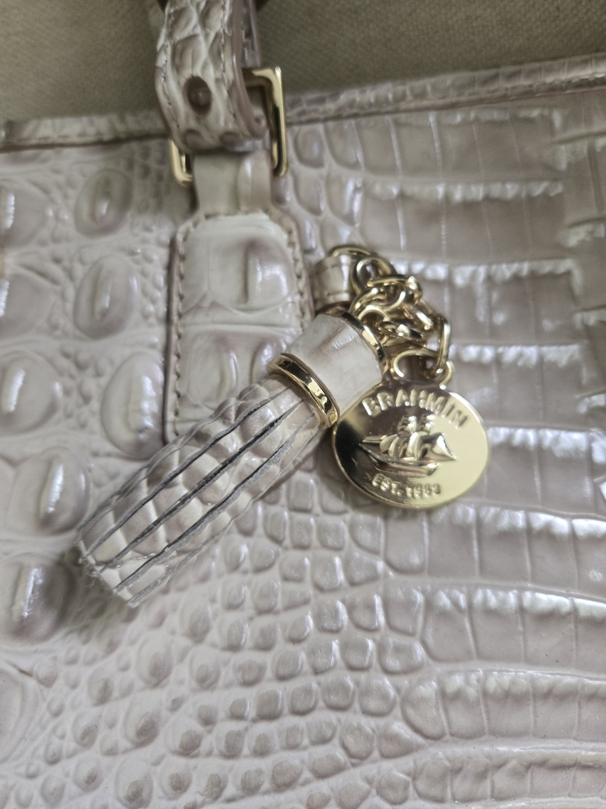 Brahmin Medium Asher Tote Gravel Melbourne Beige Croc Embossed Leather