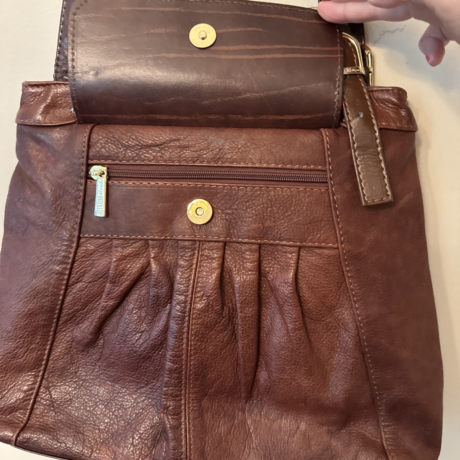 Valentino Di Paolo Brown Leather Shoulder Bag Handbag Purse Italy 12×14