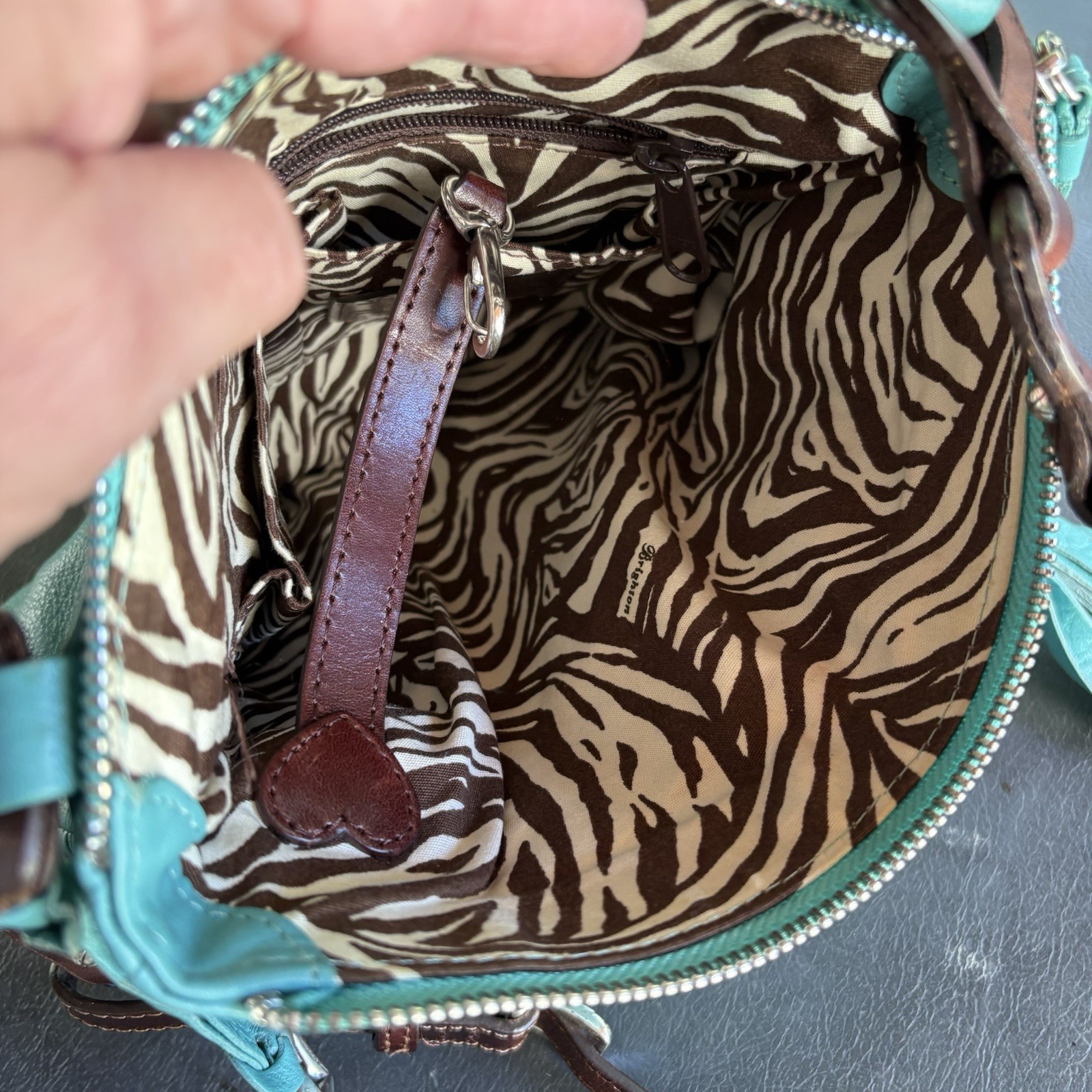 BRIGHTON KODA COLLECTION Teal LEATHER CROSSBODY MESSENGER BAG Heart L896041