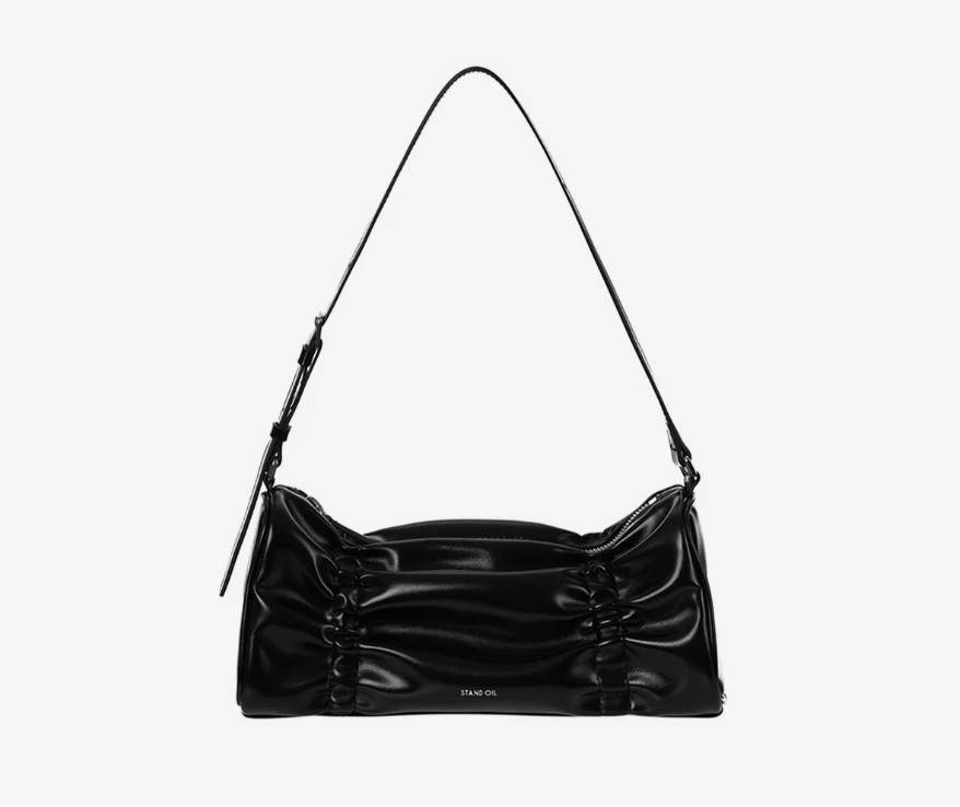 Stand Oil Pleats Bag Black Korean Designer Shoulder Bag K-Fashion Authentic